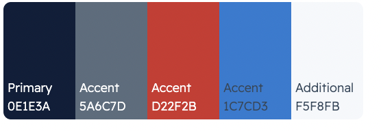 Official TNC palette: navy, blue grey, red, bright blue and light grey